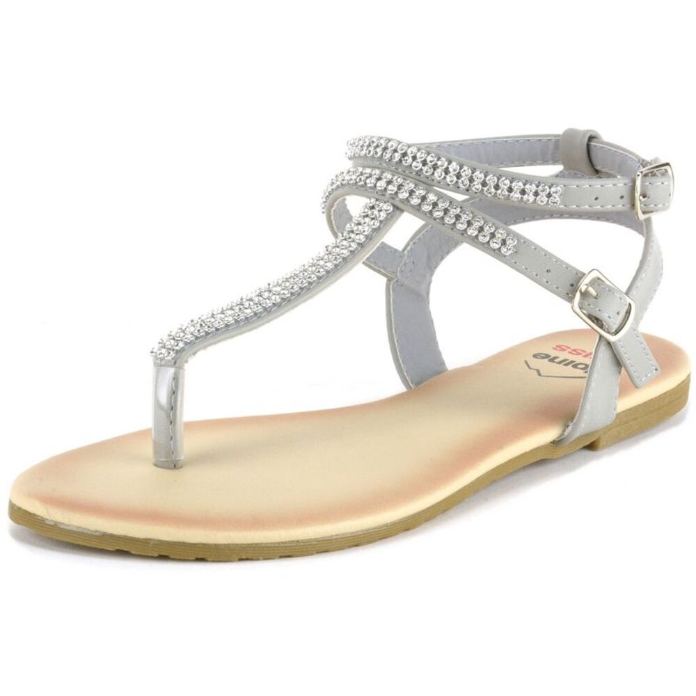 Alpine Swiss Womens Rhinestone T-Strap Sandals Ankle Strap Flat Summer Shoes